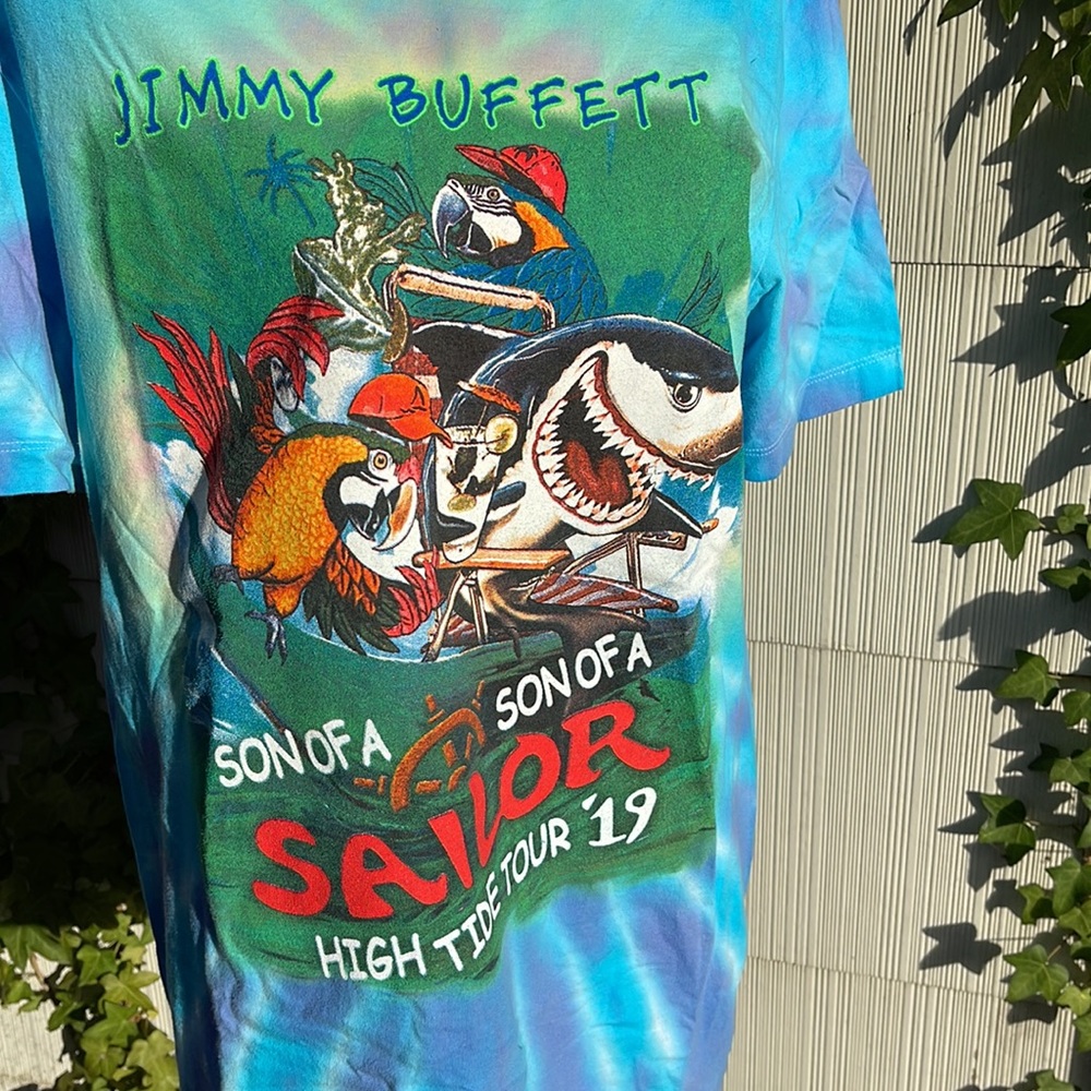 Jimmy Buffett Concert Tee, Son of a Sailor, High Tide Tour 19’ Blue/Teal Tye Dye